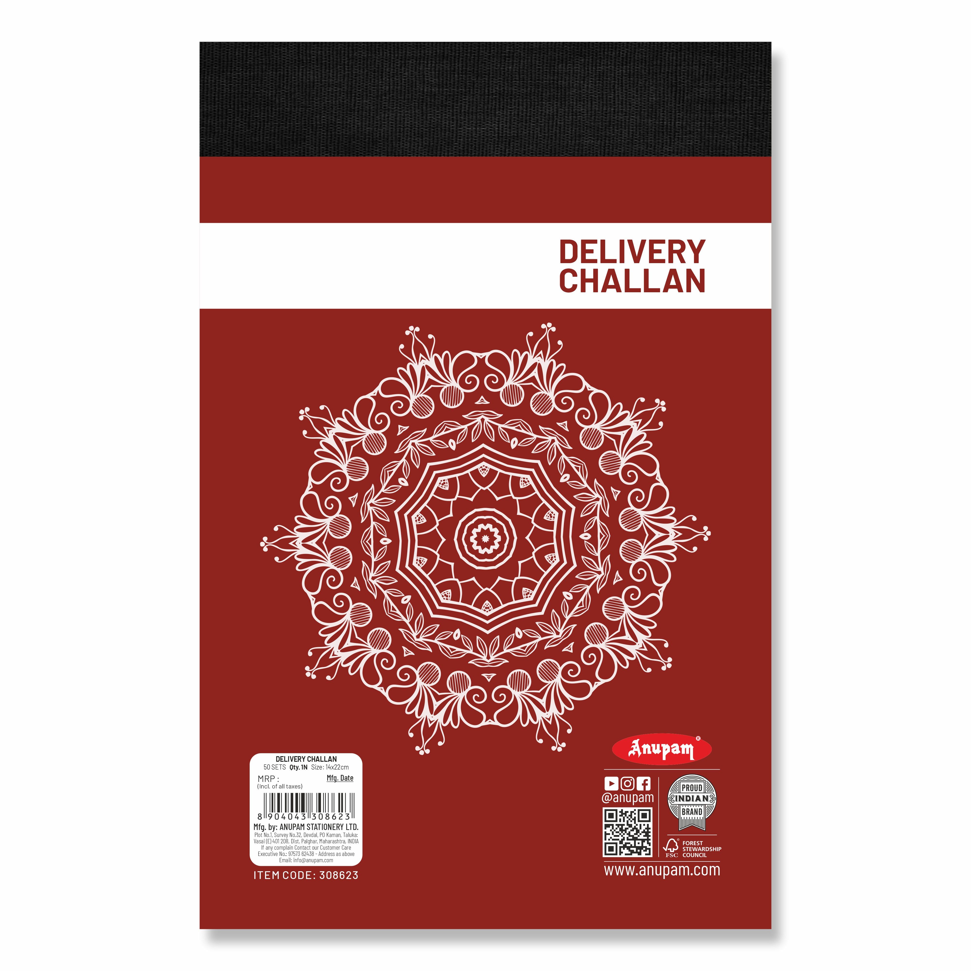 Anupam Delivery Challan 14cm x 22cm Hard Board Back with Dynamic Titles - 70 GSM (pack of 2)